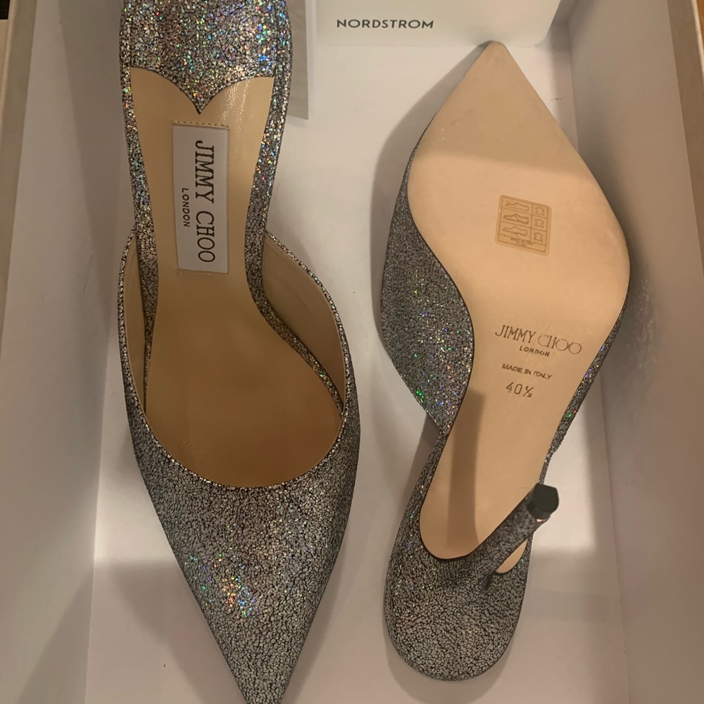 Jimmy Choo Shoes Silver Glitter Mules